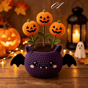 Handmade Crochet Halloween Potted Plant | Cute Spooky Desk Decor Halloween Gift Idea