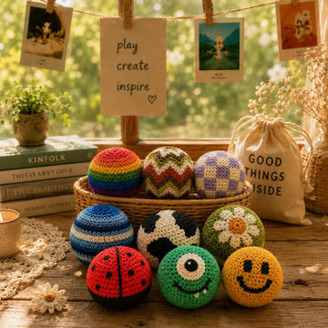 Crochet Footbag, Knitted Stress Ball, Boho Outdoor Kick Toy, Juggling Ball, Handmade Fidget Toy