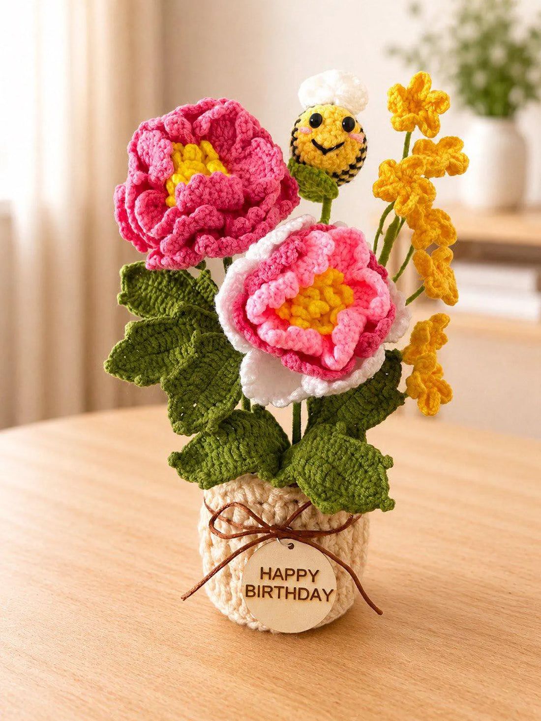 Handmade Crochet Flower Bouquet with Custom Tag – Forever Flowers Gift for Mom & Home Decor
