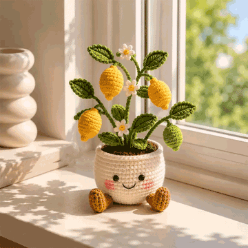 Handmade Crochet Fruit Flower Pot - Cute Blueberry Lemon Orange Desk Decor - Cozy Crochet Planter & Fruit Lover Gift