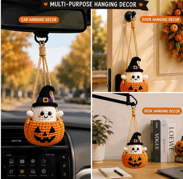 Handmade Crochet Pumpkin Pot Hanging Ornament | Halloween Decor Gift