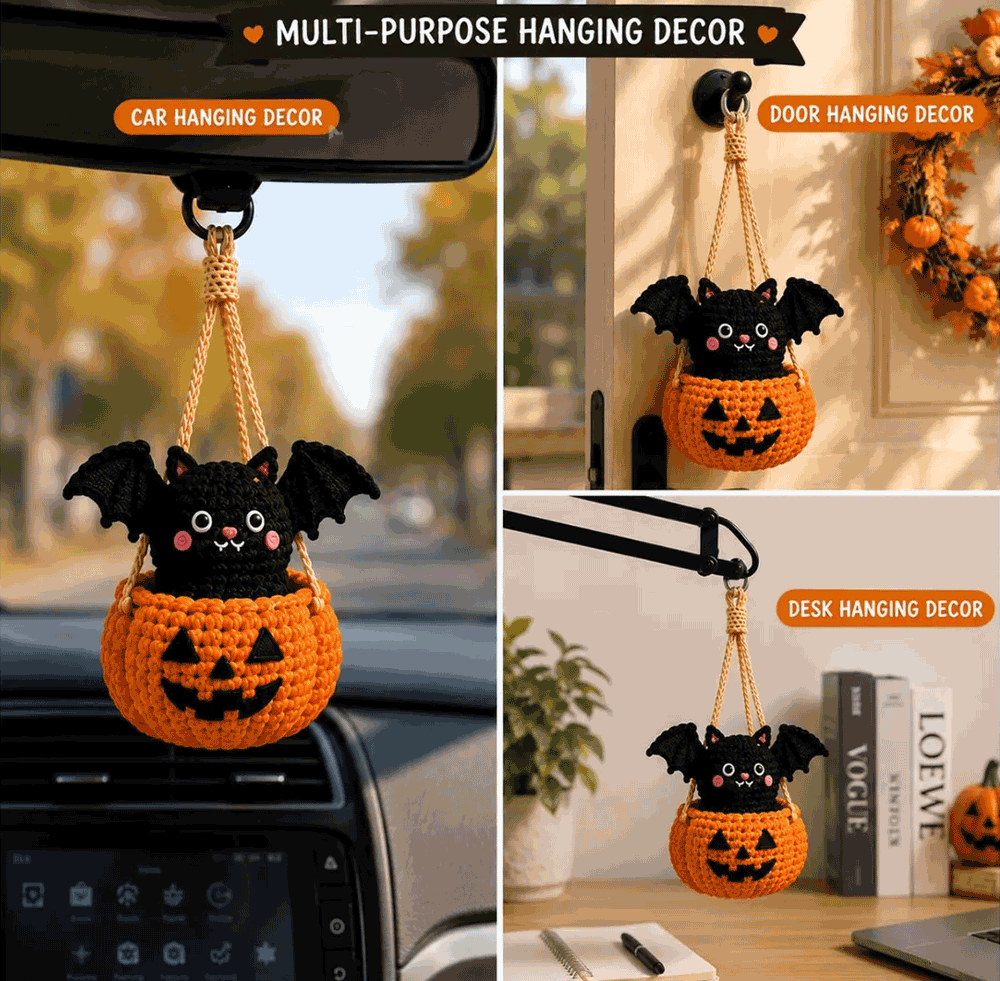 Handmade Crochet Pumpkin Pot Hanging Ornament | Halloween Decor Gift