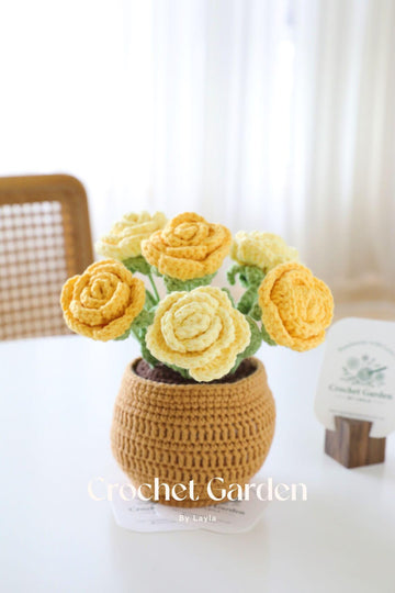 Crochet Flower in Pot – Handmade Roses