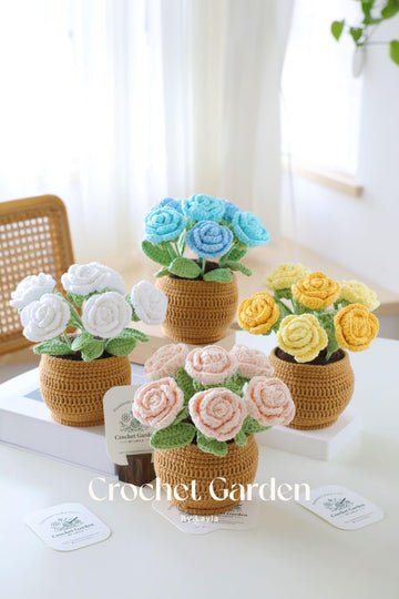 Crochet Flower in Pot – Handmade Roses