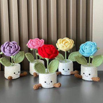 Handmade Crochet Rose Flower Pot