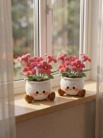 Handmade Crochet Smiling Daisy Flower Pot