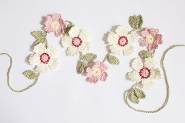 Handmade Crochet Wild Rose Garland – Pink & White Flower Nursery Decor