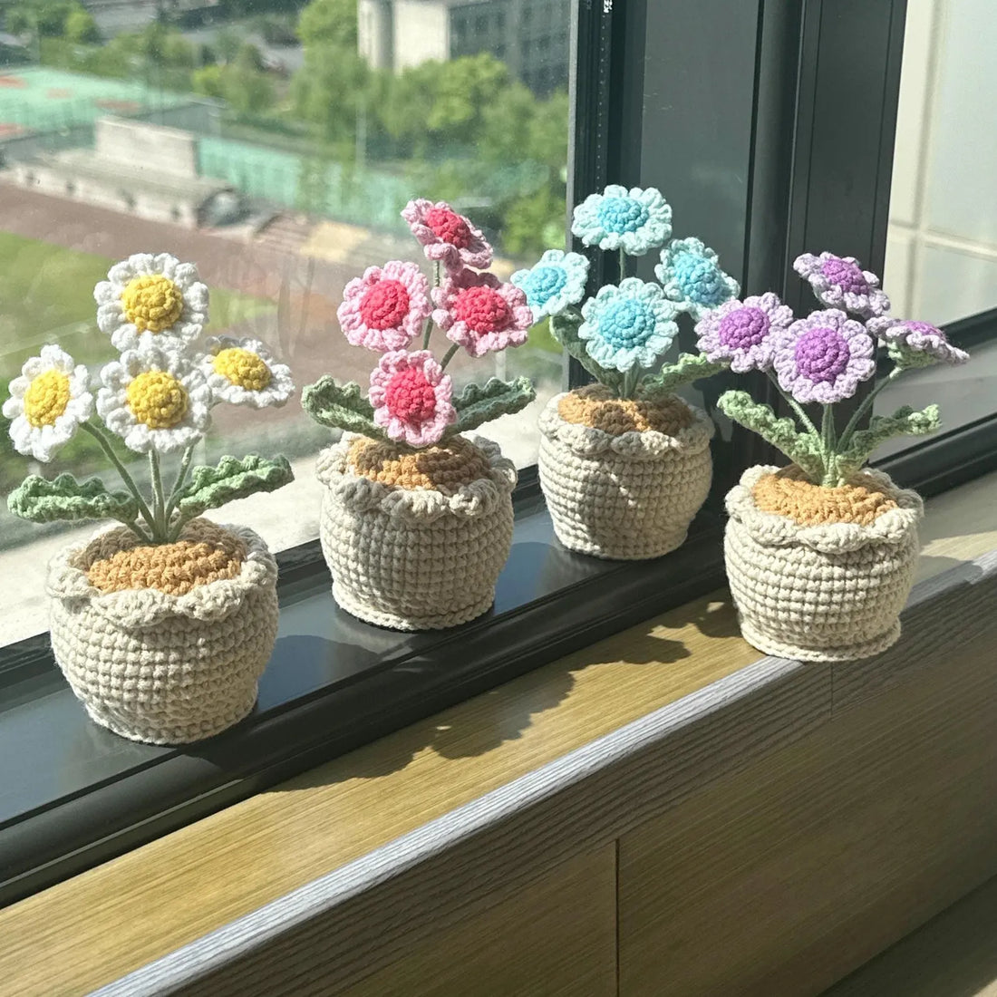 Handmade Crochet Daisy Flower Pot – Cute Pastel Desktop Decor & Gift