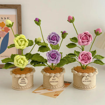 Handmade Crochet Rose Flower, Rose in Pot, Home Decor, Birthday, Christmas Gift, Gift for Her