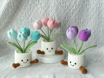 Handmade Crochet Tulip Flower Pot, Cute Gift for Mom, Birthday Gift