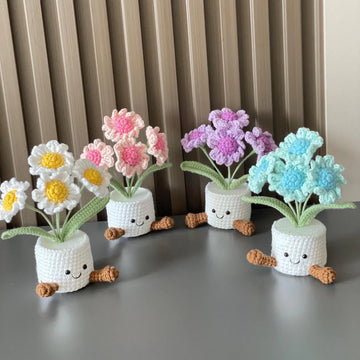 Handmade Crochet Daisy Flower Pot – Cute Pastel Desktop Decor & Gift