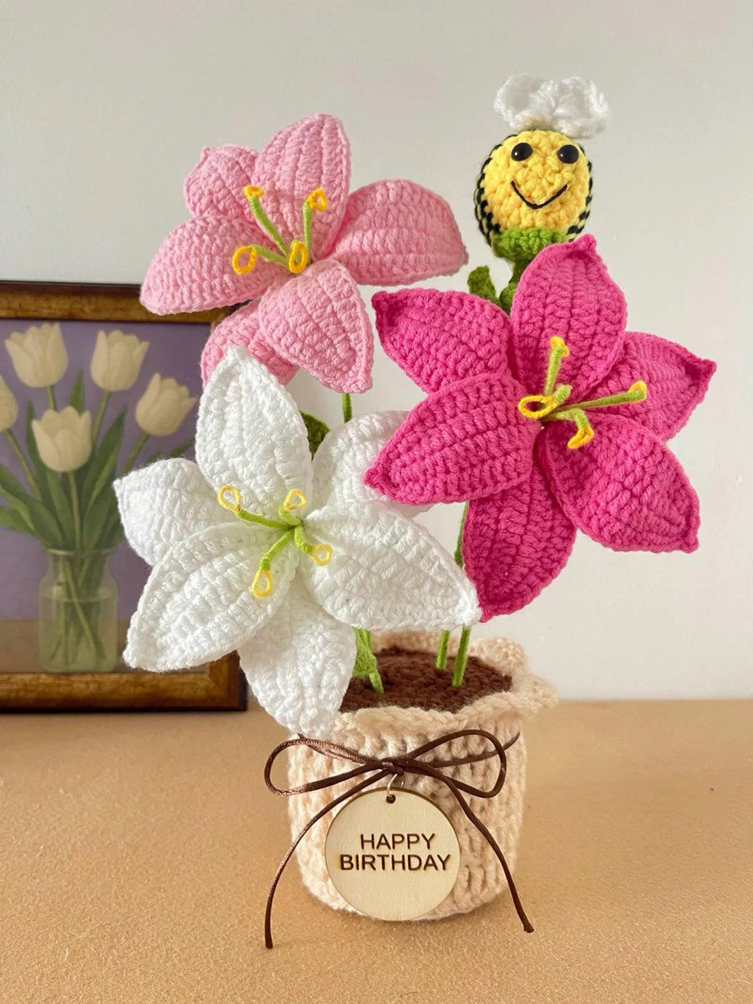 Personalized Handmade Crochet Flower Bouquet – Custom Tag Forever Flowers for Mom, Christmas & Thank You Gift