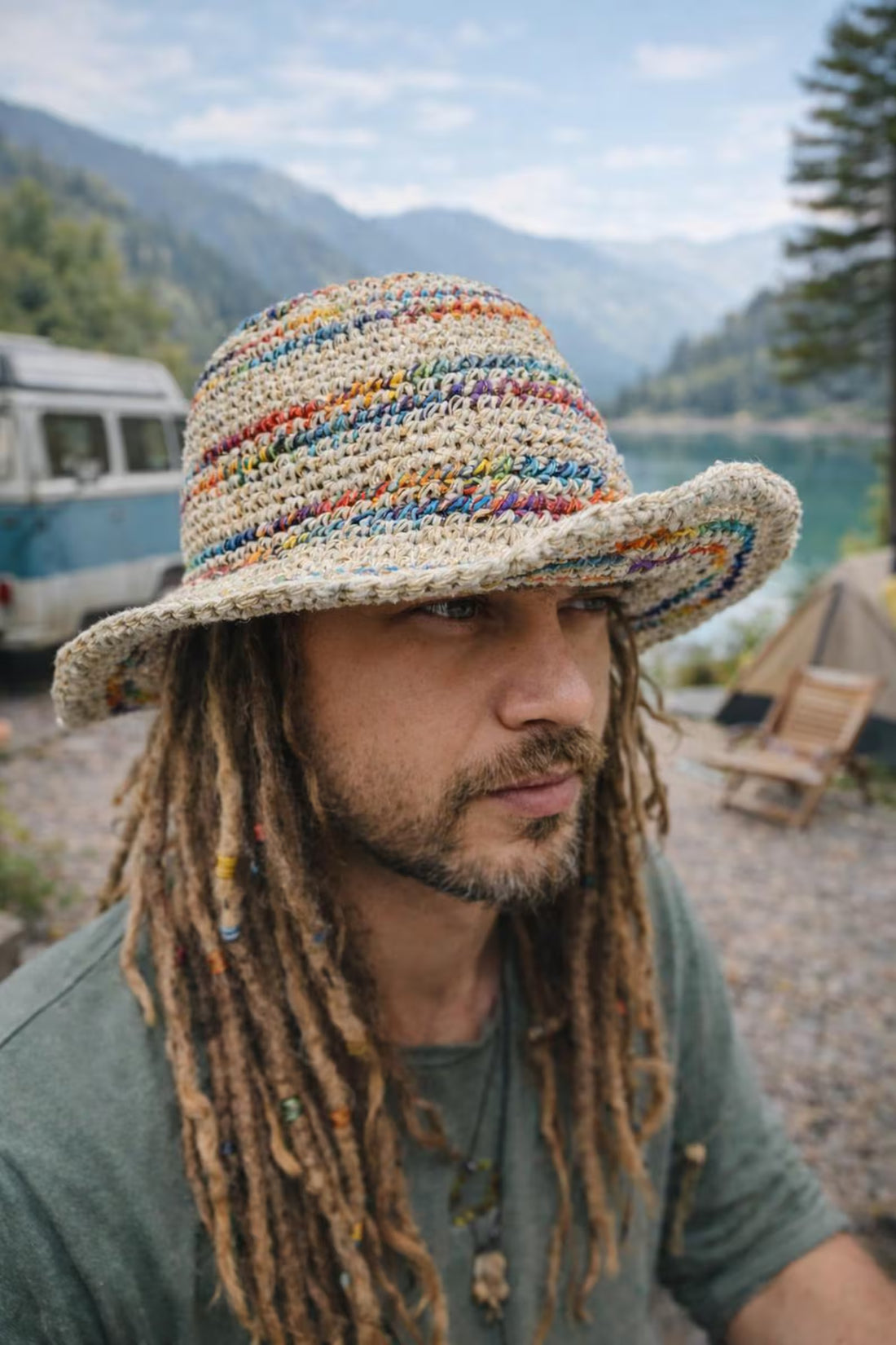 Men's Crochet Hemp Bucket Hat