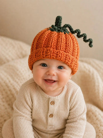 Handmade Crochet Baby Pumpkin Hat | Cute Newborn Halloween Costume