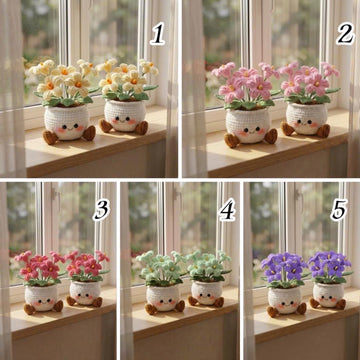 Handmade Crochet Smiling Daisy Flower Pot
