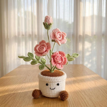 Crochet Potted Rose Plant – Unique Birthday, Anniversary & Office Gift