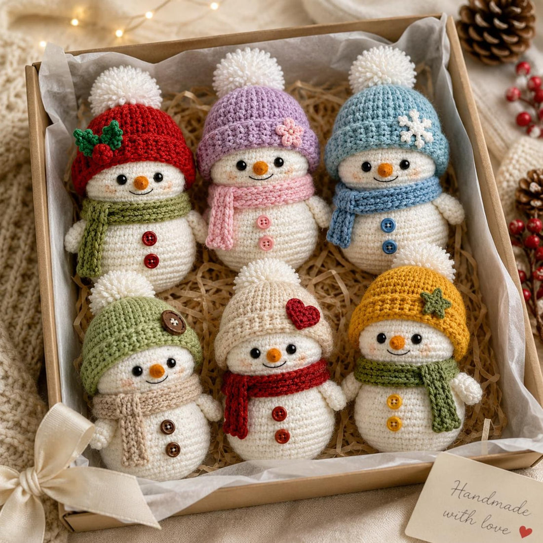 Handmade Christmas Plush Toy - Cute Crochet Snowman Amigurumi & Winter Holiday Decor