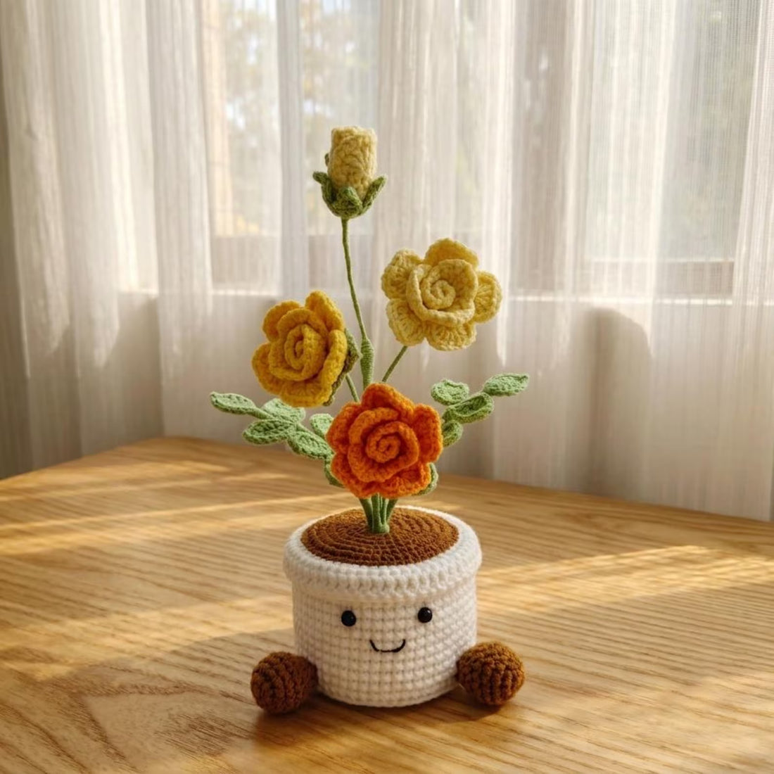 Handmade Crochet Potted Rose Plant – Unique Birthday, Anniversary & Office Gift