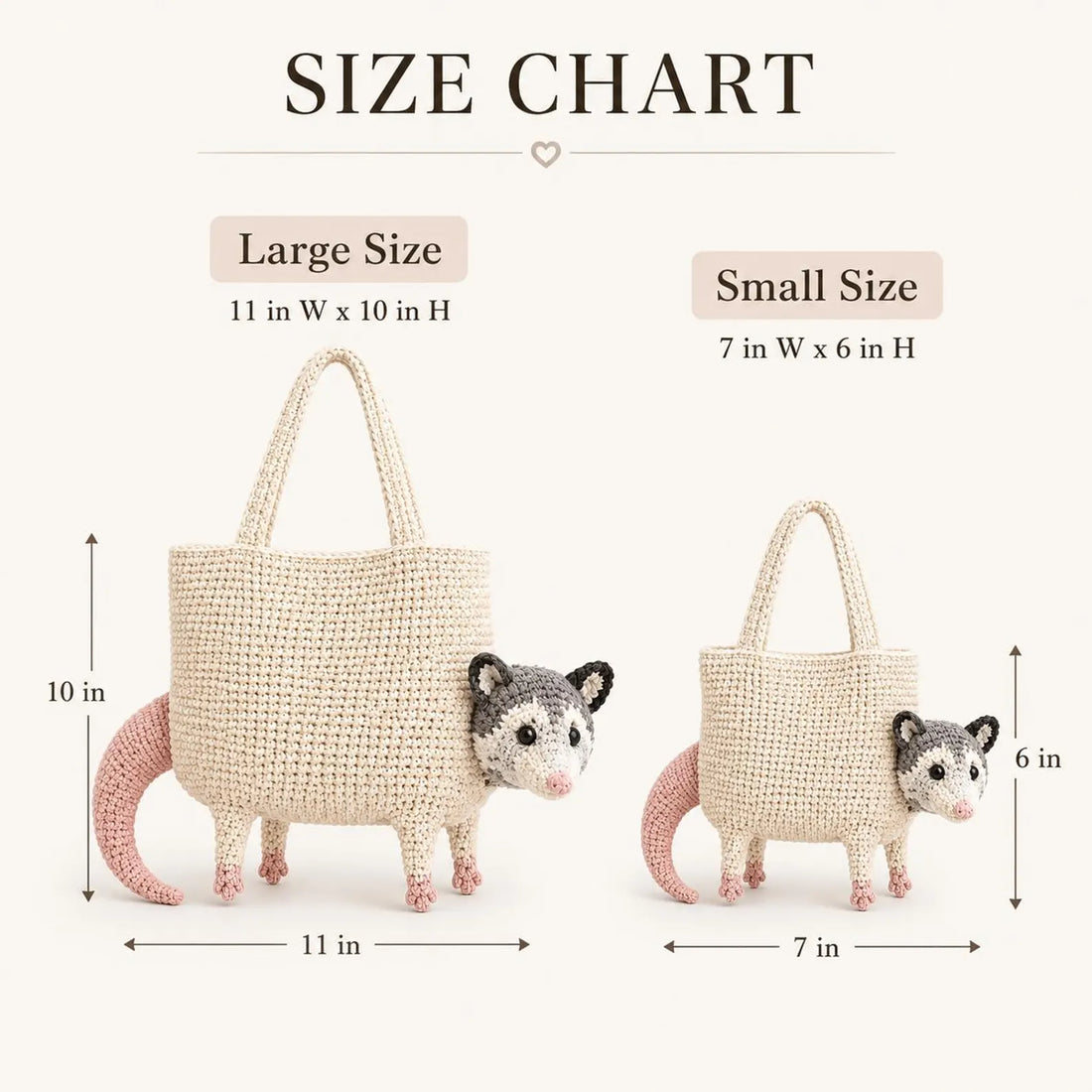 Handmade Crochet Opossum Tote Bag