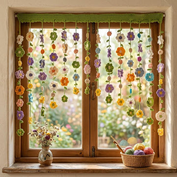 Crochet Sunflower Curtain – Handmade Daisy Window & Nursery Wall Decor