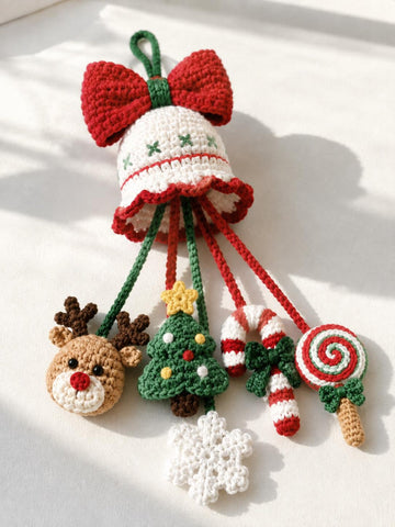 Handmade Crochet Christmas Bell & Reindeer Ornaments - Xmas Tree Hanging Decor & Holiday Gift