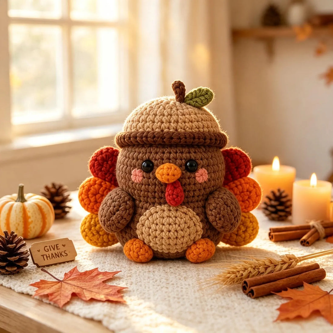 Handmade Crochet Turkey Plush, Cute Fall Thanksgiving Decor, Tiered Tray Accent, Thanksgiving Gift for Friends, Family and Coworkers