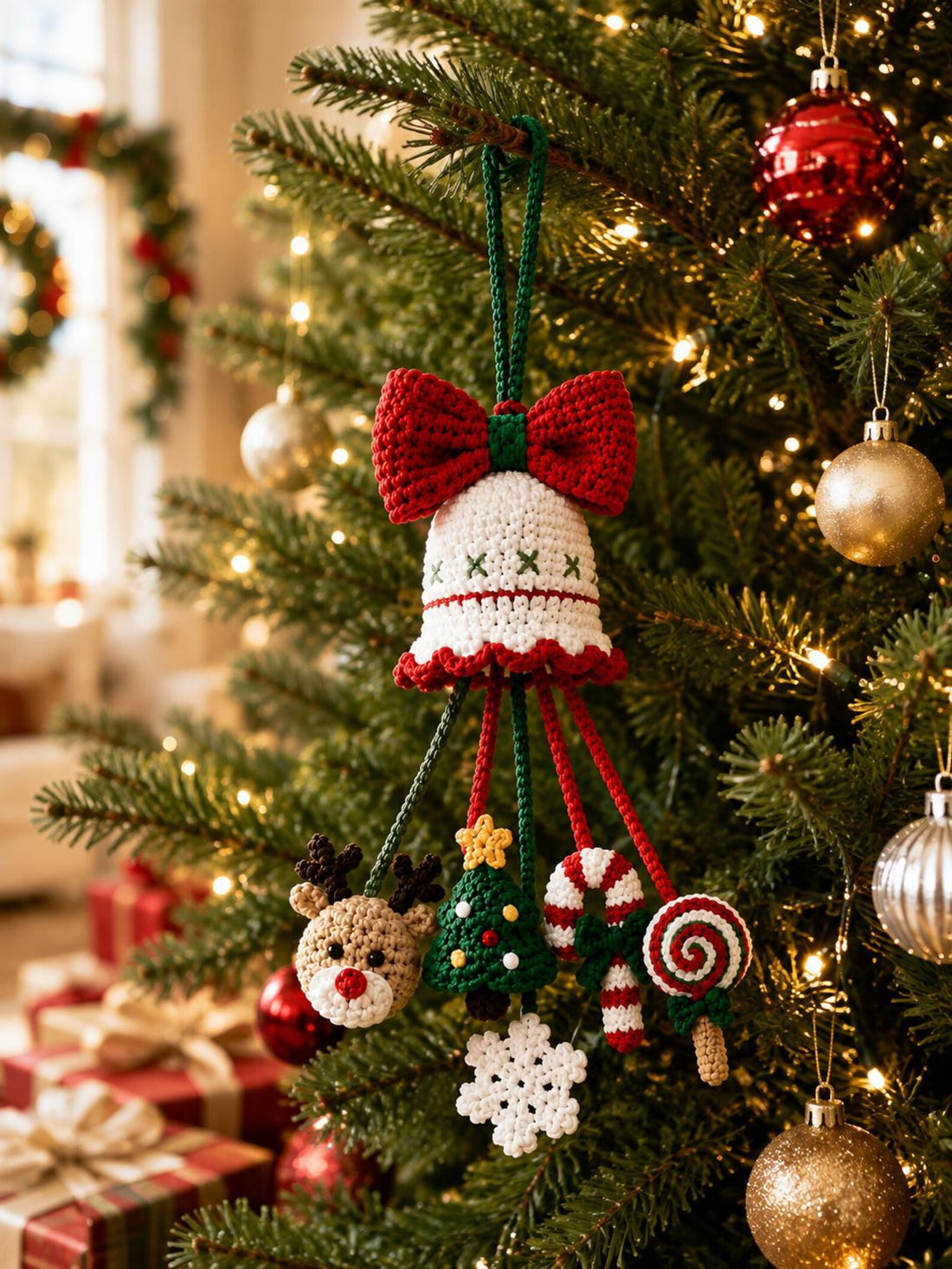 Handmade Crochet Christmas Bell & Reindeer Ornaments - Xmas Tree Hanging Decor & Holiday Gift