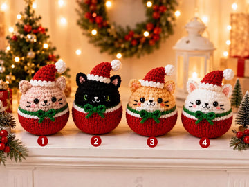 Custom Crochet Cat Ball Ornament - Handmade Christmas Tree Decor - Personalized Cat Lover Xmas Gift