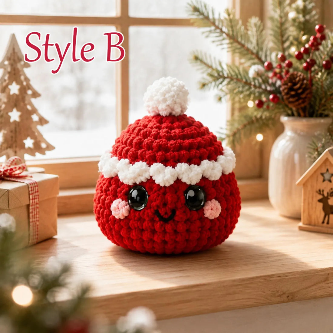 Crochet Christmas Dumpling Plush Hanging Decor Handmade Winter Plush Cute Stocking Stuffer Xmas Table Decor