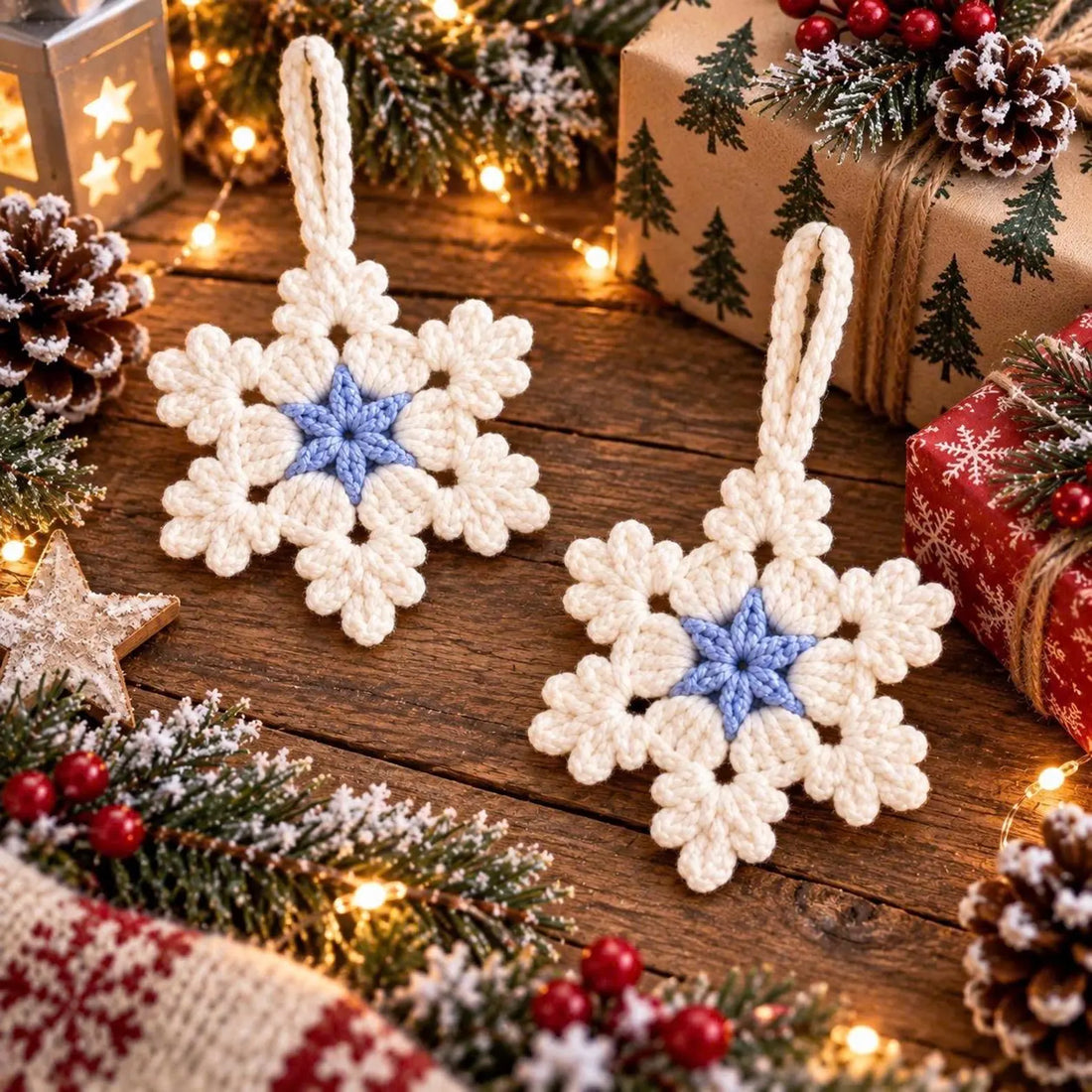 Crochet Snowflake Ornaments Set of 6 or 8, Handmade Christmas Tree Decorations, White Winter Decor, Small Hanging Snowflakes