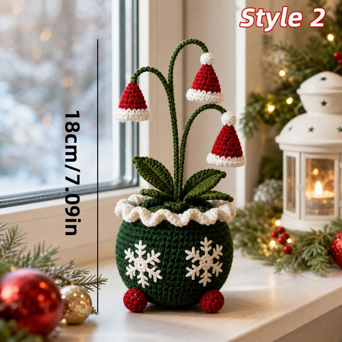 Handmade  Crochet Christmas Potted Plant, Winter Desk Decor, Secret Santa Holiday Gift, Xmas Gift