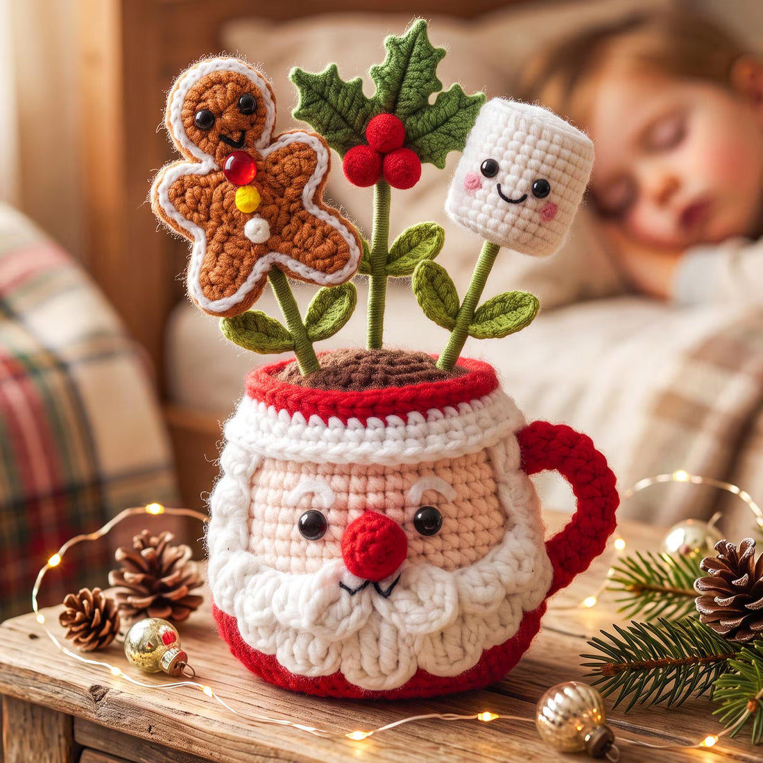 Crochet Christmas Plant Pot, Christmas Decor Gift ,Christmas Amigurumi, Festive Desk Ornament