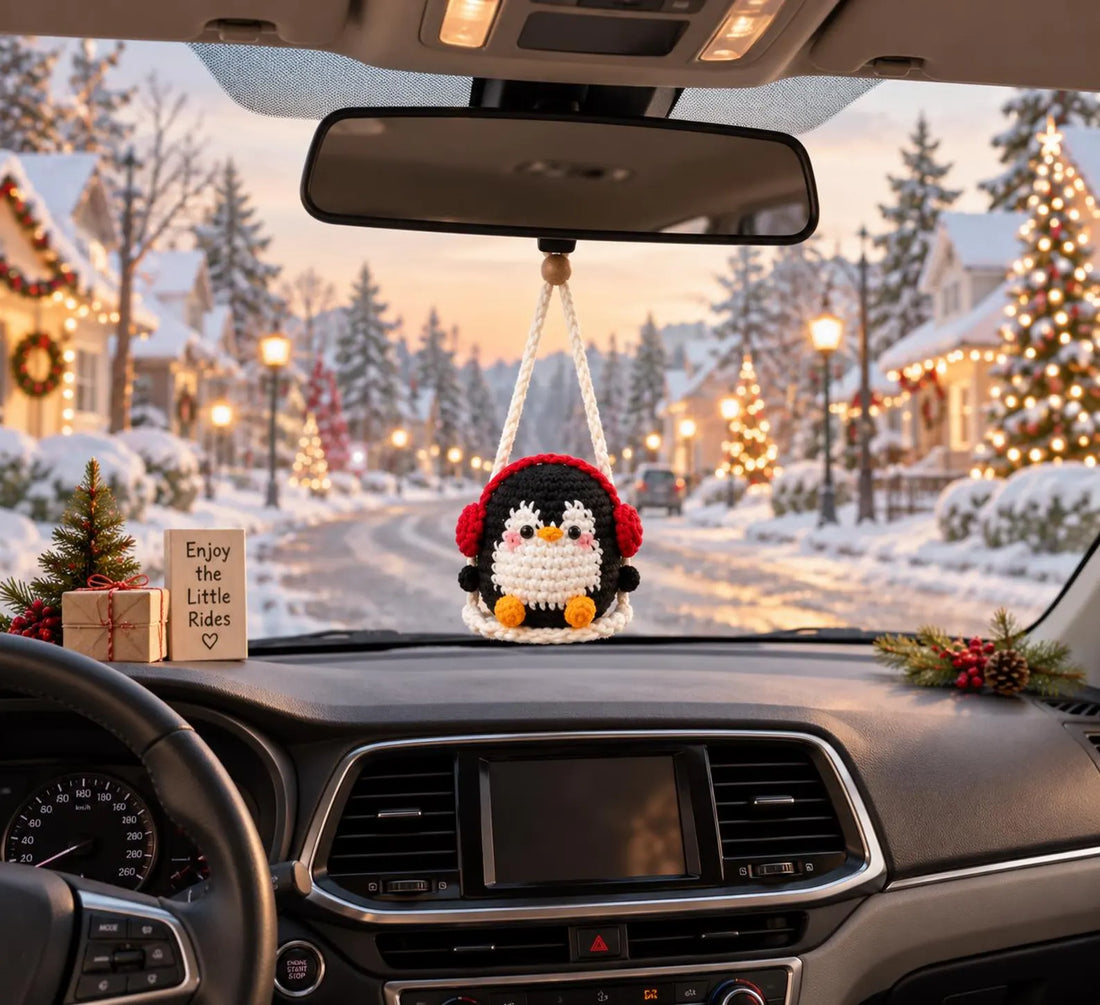 Handmade  Crochet Christmas Car Ornament, Christmas Gifts, car hanging, Cute Grin Car Charm, Xmas Gift