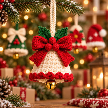 Handmade Crochet Xmas Bell, Christmas Tree Jingle Bell Ornament, Hanging Decor, Farmhouse Tree Decor Gift