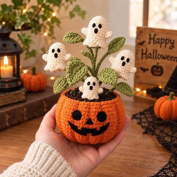Handmade Crochet Halloween Ghost Plant | Spooky Pumpkin Decor