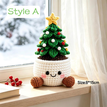 Crochet Christmas Potted Plant Ornament, Handmade Amigurumi Xmas Tree Cactus Holly Candy, Cozy Christmas Gift
