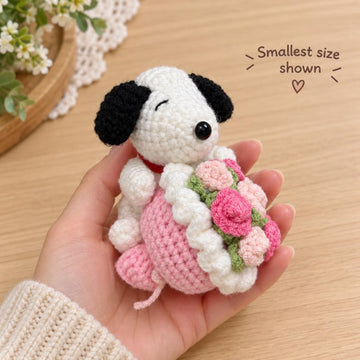 Handmade Crochet Beagle Plush - Cute Dog with Flower Bouquet or Gift Box Keychain | Christmas & Special Gift for Her