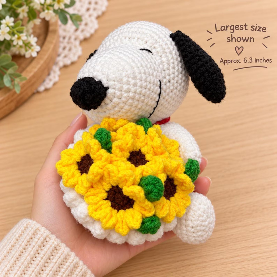 Handmade Crochet Beagle Plush - Cute Dog with Flower Bouquet or Gift Box Keychain | Christmas & Special Gift for Her